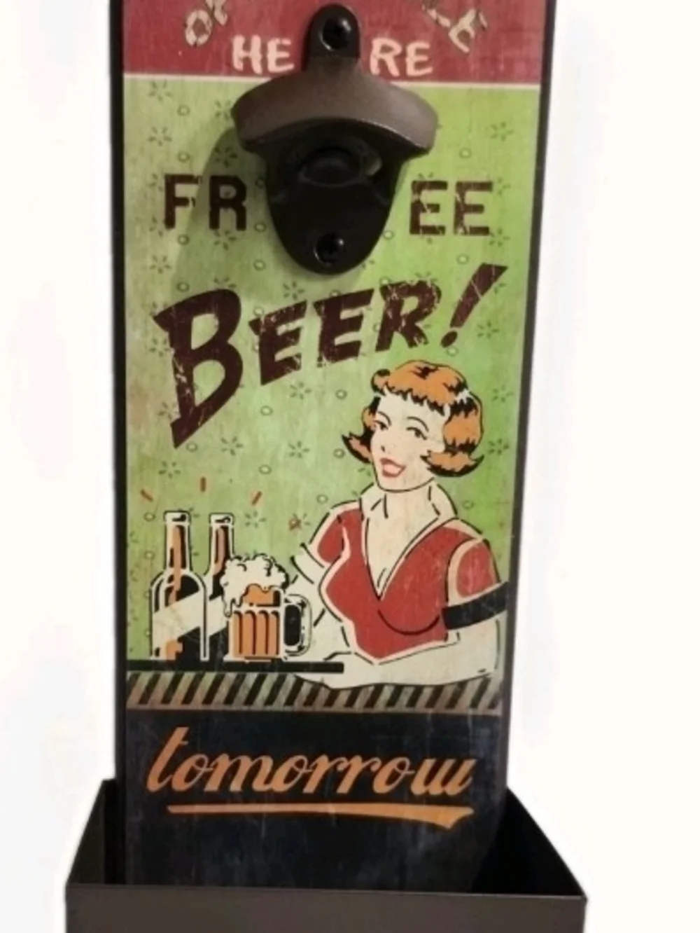 Vintage bar sign Wall Mount Bottle Opener Cap Catcher Free Beer Bar Decor